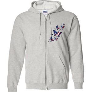 Th Patriotic America flag Butterflies Lover 4th Of July Full Zip Hoodie