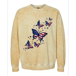 Th Patriotic America flag Butterflies Lover 4th Of July Colorblast Crewneck Sweatshirt