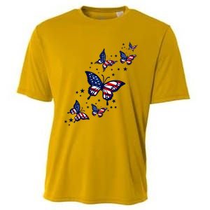 Th Patriotic America flag Butterflies Lover 4th Of July Cooling Performance Crew T-Shirt