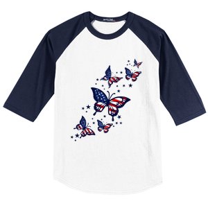 Th Patriotic America flag Butterflies Lover 4th Of July Baseball Sleeve Shirt