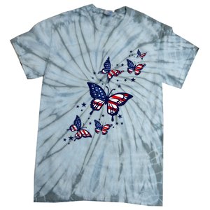 Th Patriotic America flag Butterflies Lover 4th Of July Tie-Dye T-Shirt