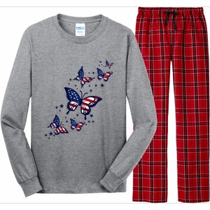 Th Patriotic America flag Butterflies Lover 4th Of July Long Sleeve Pajama Set