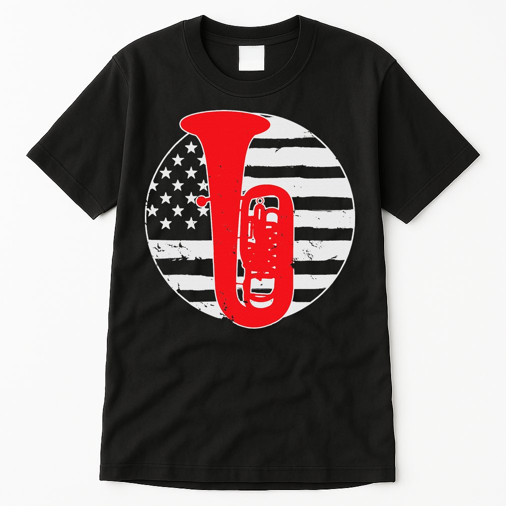 Tuba Player American USA Flag 4th Of July Vintage Tall T-Shirt