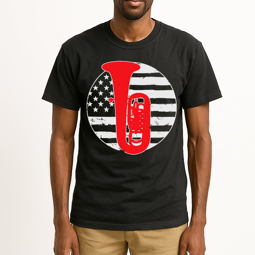 Tuba Player American USA Flag 4th Of July Vintage Tall T-Shirt