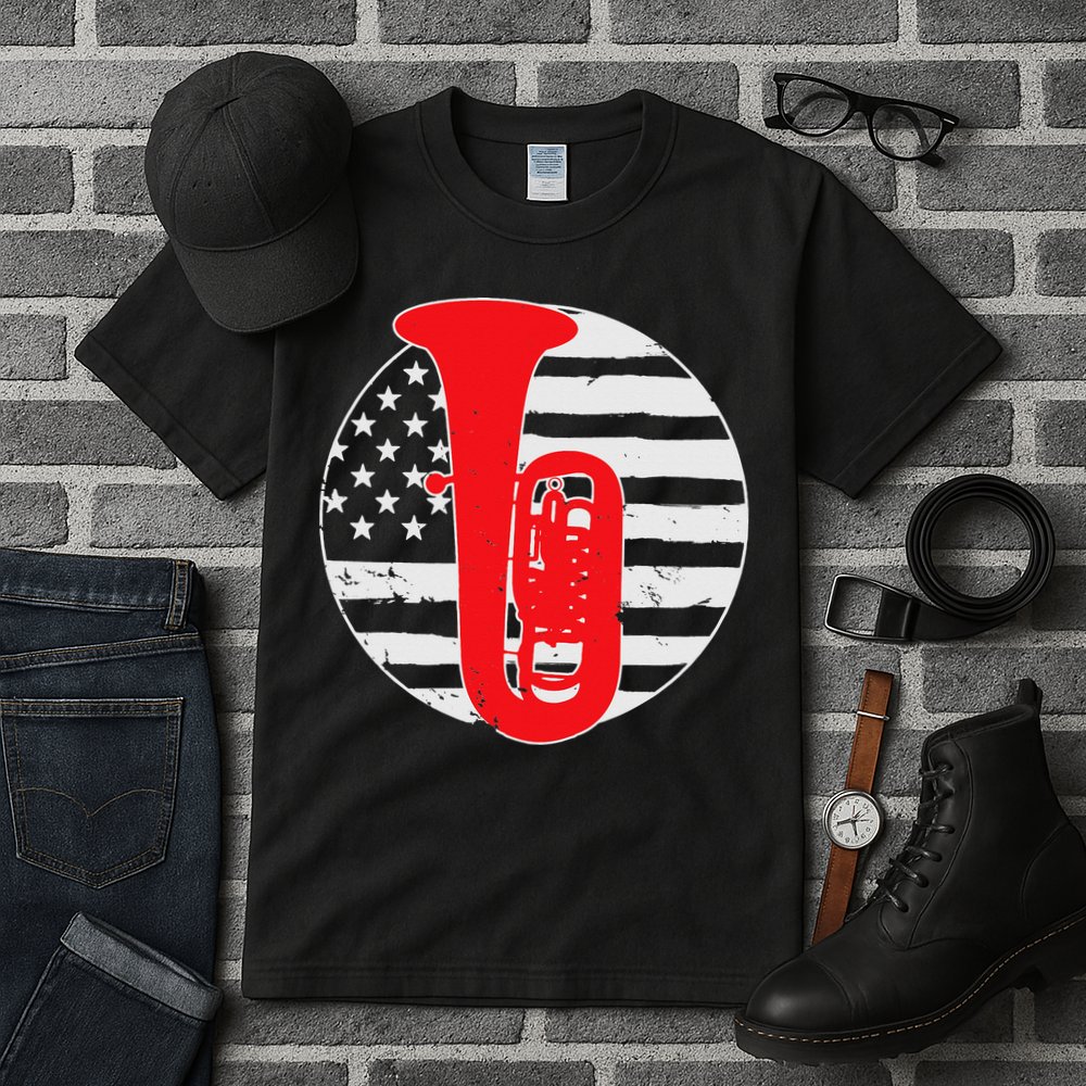 Tuba Player American USA Flag 4th Of July Vintage Tall T-Shirt