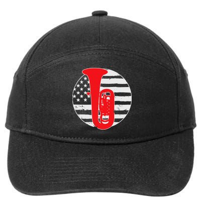 Tuba Player American USA Flag 4th Of July Vintage 7-Panel Snapback Hat