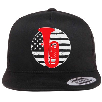 Tuba Player American USA Flag 4th Of July Vintage Flatbill Hat