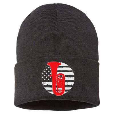 Tuba Player American USA Flag 4th Of July Vintage Sustainable Knit Beanie