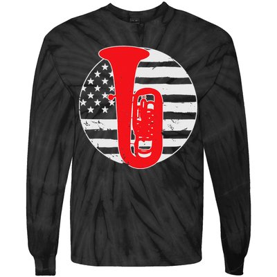 Tuba Player American USA Flag 4th Of July Vintage Tie-Dye Long Sleeve Shirt