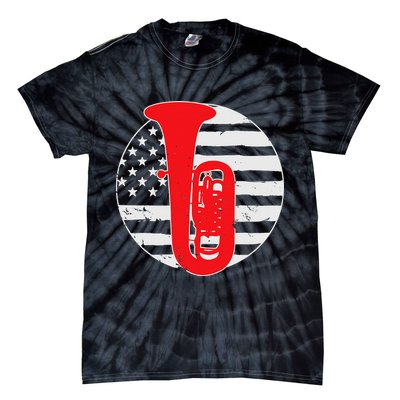 Tuba Player American USA Flag 4th Of July Vintage Tie-Dye T-Shirt