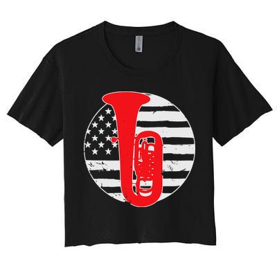 Tuba Player American USA Flag 4th Of July Vintage Crop Top