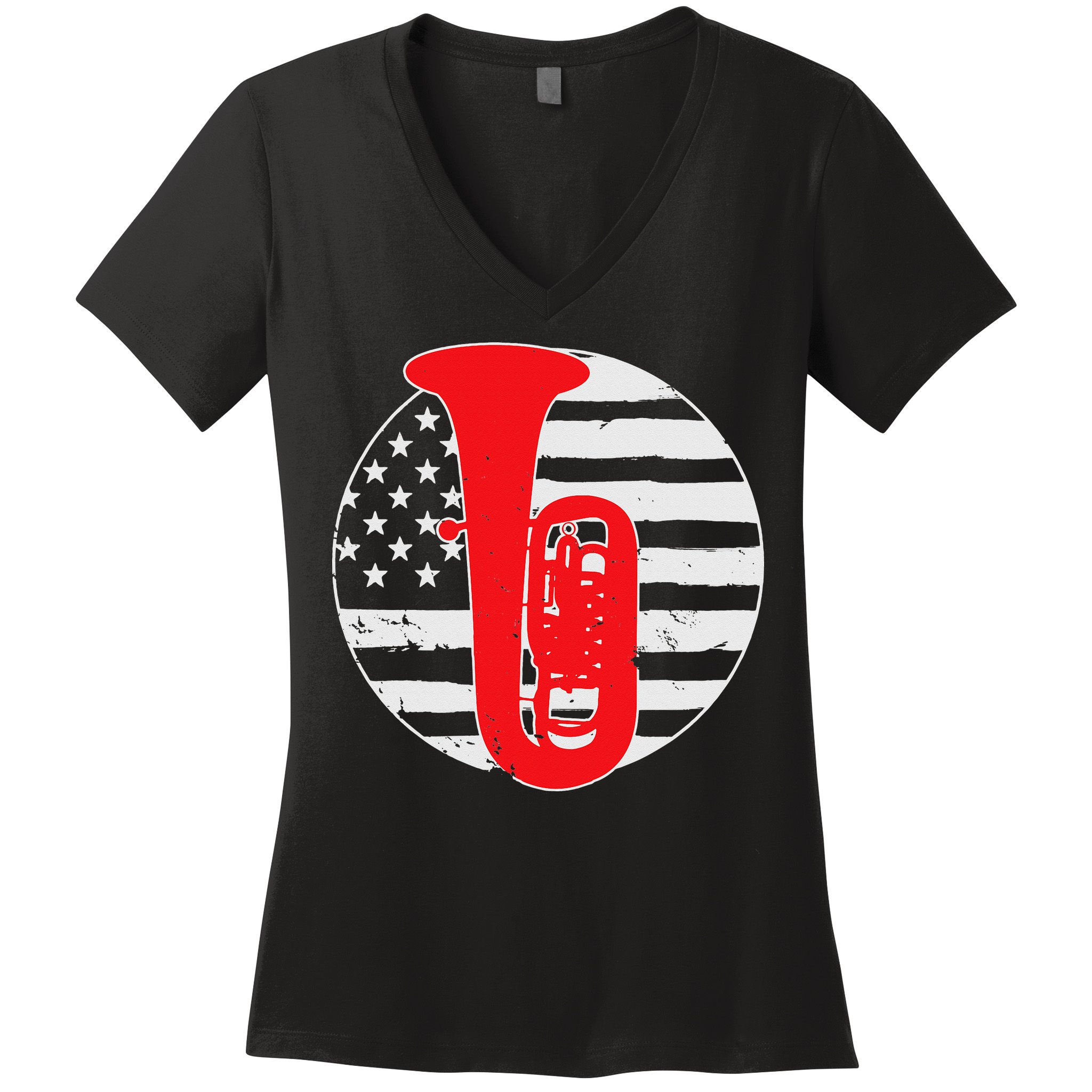 Tuba Player American USA Flag 4th Of July Vintage Women's V-Neck T-Shirt