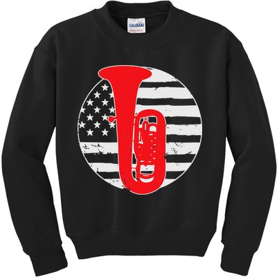 Tuba Player American USA Flag 4th Of July Vintage Kids Sweatshirt