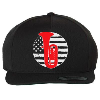Tuba Player American USA Flag 4th Of July Vintage Wool Snapback Cap