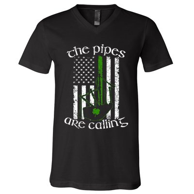 The Pipes Are Calling Bagpipe V-Neck T-Shirt