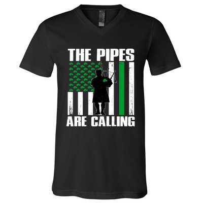 The Pipes Are Calling St Patricks Day Gift Irish Bagpipe V-Neck T-Shirt