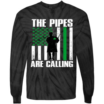 The Pipes Are Calling St Patricks Day Gift Irish Bagpipe Tie-Dye Long Sleeve Shirt