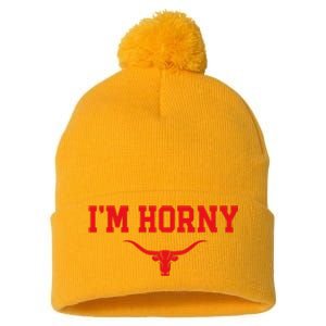 Texas Pride Bull Skull Design Pom Pom 12in Knit Beanie