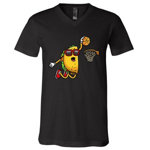 Taco Playing Basketball Mexican Cinco De Mayo V-Neck T-Shirt