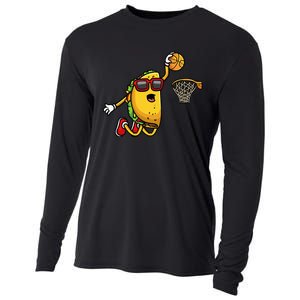 Taco Playing Basketball Mexican Cinco De Mayo Cooling Performance Long Sleeve Crew