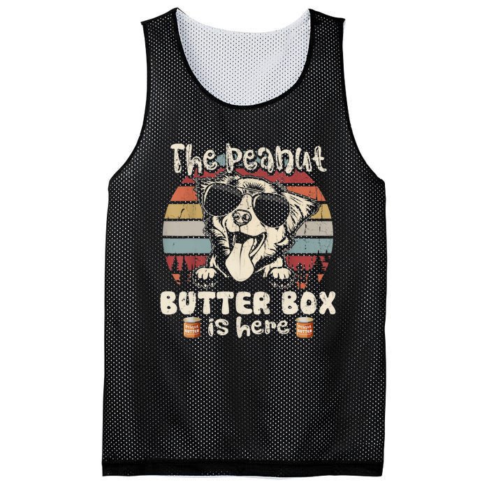 The Peanut Butter Box Is Here Funny Australian Shepherd Mesh Reversible Basketball Jersey Tank