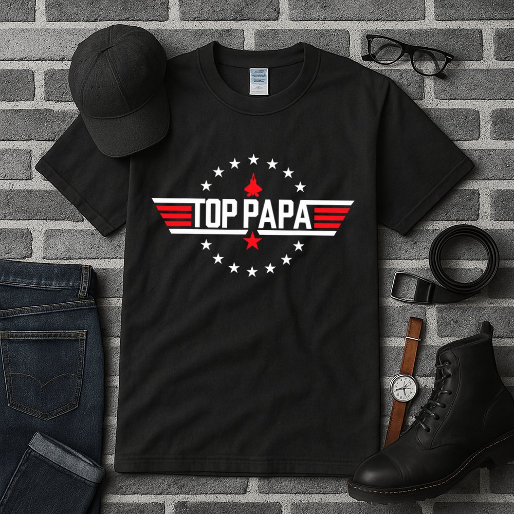 Top Papa Birthday Gun Jet Fathers Day Funny 80s Father Air Tall T-Shirt