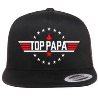 Top Papa Birthday Gun Jet Fathers Day Funny 80s Father Air Flatbill Hat