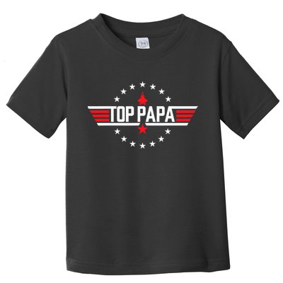 Top Papa Birthday Gun Jet Fathers Day Funny 80s Father Air Toddler T-Shirt