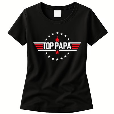 Top Papa Birthday Gun Jet Fathers Day Funny 80s Father Air Womens T-Shirt