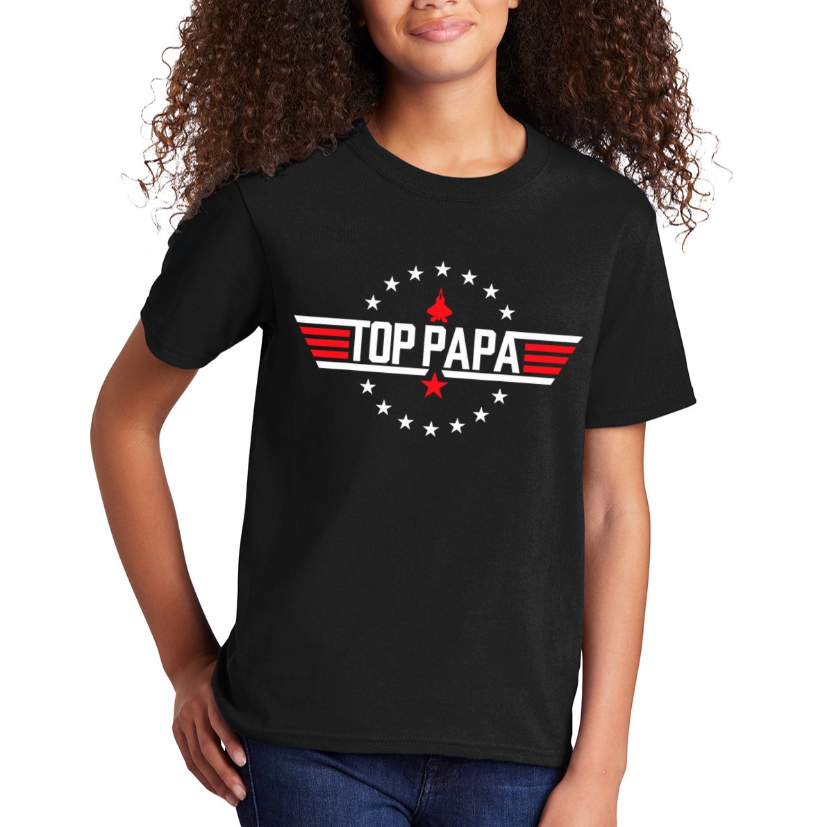 Top Papa Birthday Gun Jet Fathers Day Funny 80s Father Air Kids T-Shirt