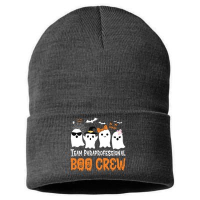 Team Paraprofessional Boo Crew Halloween Ghost Sustainable Knit Beanie