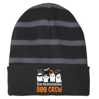 Team Paraprofessional Boo Crew Halloween Ghost Striped Beanie with Solid Band