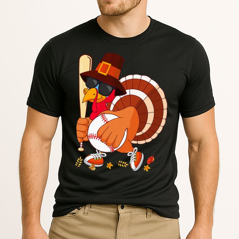 Turkey Playing Baseball Thanksgiving Turkey Baseball Player Cooling Performance Crew T-Shirt