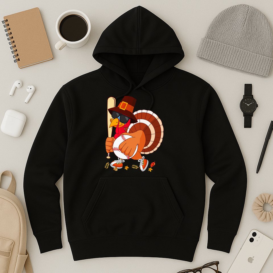 Turkey Playing Baseball Thanksgiving Turkey Baseball Player Hoodie