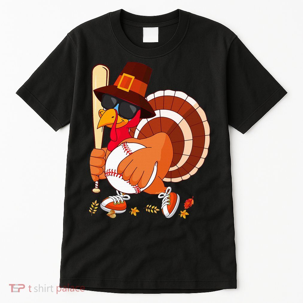 Turkey Playing Baseball Thanksgiving Turkey Baseball Player Tall T-Shirt