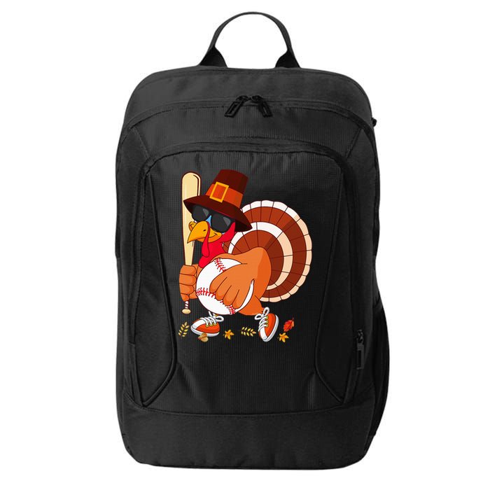 Turkey Playing Baseball Thanksgiving Turkey Baseball Player City Backpack