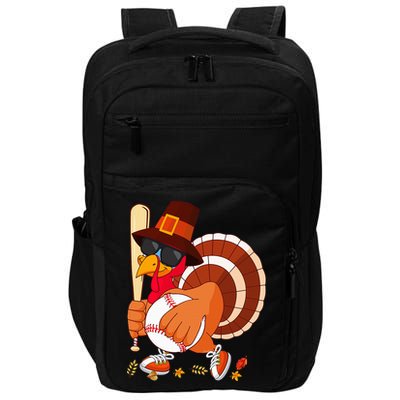 Turkey Playing Baseball Thanksgiving Turkey Baseball Player Impact Tech Backpack