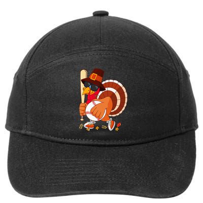 Turkey Playing Baseball Thanksgiving Turkey Baseball Player 7-Panel Snapback Hat