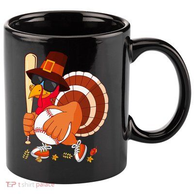 Turkey Playing Baseball Thanksgiving Turkey Baseball Player 11oz C Handle Ceramic Mug