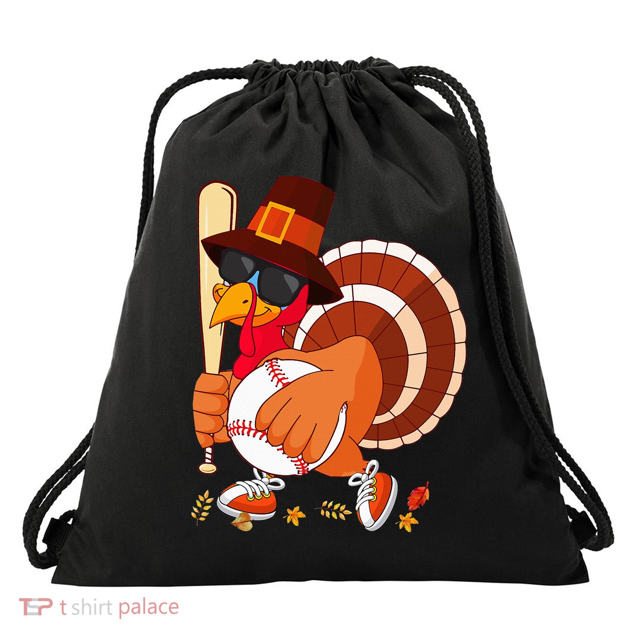 Turkey Playing Baseball Thanksgiving Turkey Baseball Player Drawstring Bag
