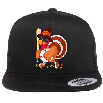 Turkey Playing Baseball Thanksgiving Turkey Baseball Player Flatbill Hat