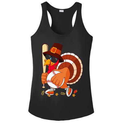 Turkey Playing Baseball Thanksgiving Turkey Baseball Player Ladies PosiCharge Competitor Racerback Tank