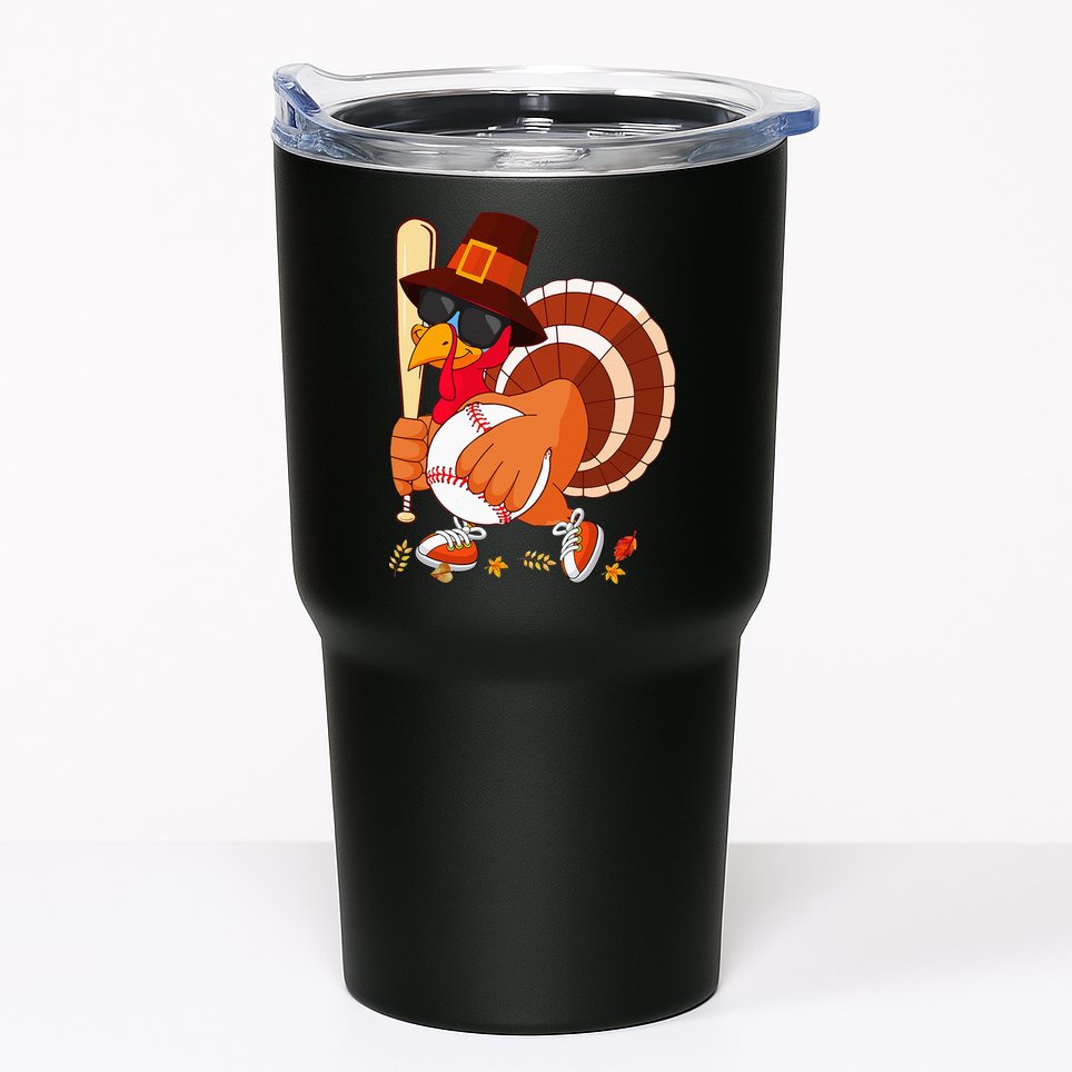 Turkey Playing Baseball Thanksgiving Turkey Baseball Player Tumbler