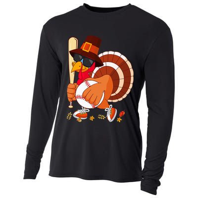 Turkey Playing Baseball Thanksgiving Turkey Baseball Player Cooling Performance Long Sleeve Crew