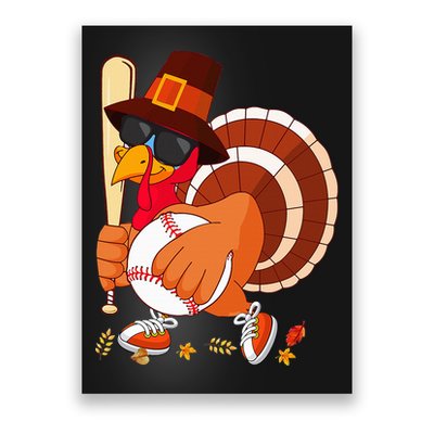 Turkey Playing Baseball Thanksgiving Turkey Baseball Player Poster