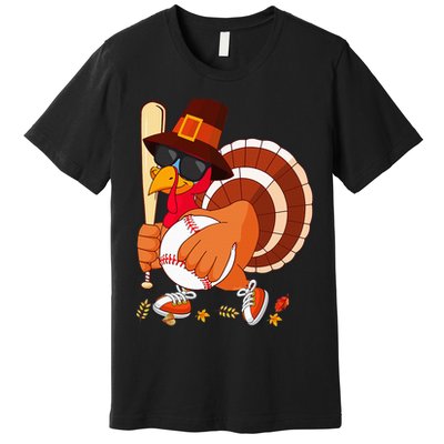 Turkey Playing Baseball Thanksgiving Turkey Baseball Player Premium T-Shirt