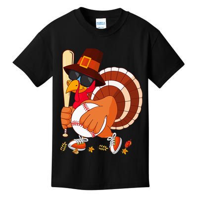 Turkey Playing Baseball Thanksgiving Turkey Baseball Player Kids T-Shirt
