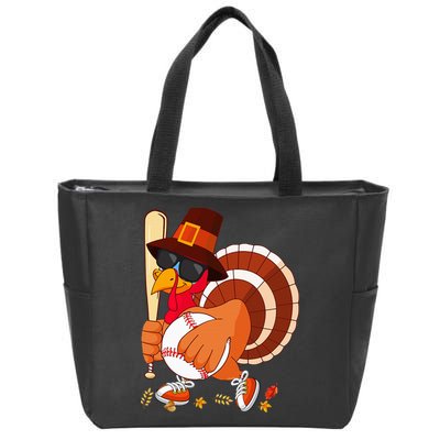 Turkey Playing Baseball Thanksgiving Turkey Baseball Player Zip Tote Bag