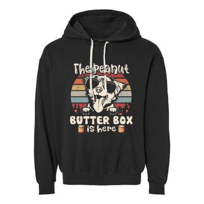 The Peanut Butter Box Is Here Funny Australian Shepherd Garment-Dyed Fleece Hoodie