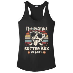 The Peanut Butter Box Is Here Funny Australian Shepherd Ladies PosiCharge Competitor Racerback Tank